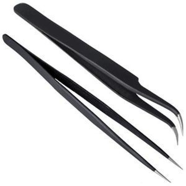 SET DE PINZAS CURVA Y RECTA PARA EXT.PESTAÑAS COLOR NEGRO