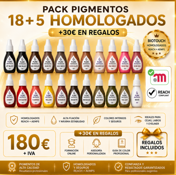 PACK DE 23 PIGMENTOS BIOTOUCH HOMOLOGADOS MICROPIGMENTACIÓN (GAMA COMPLETA)